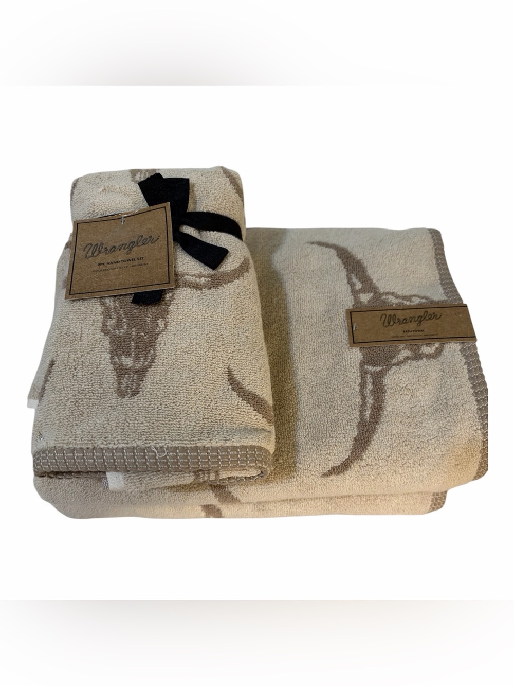 Wrangler Western Steer Skull Design 2 Bath Towels & a Set of Hand Towels - NWT *